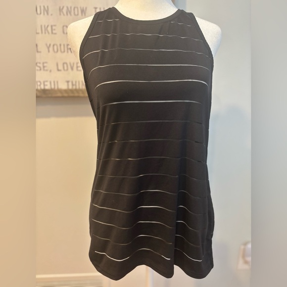 Athleta Stripe Mesh Tank -Black Workout Top - Picture 8 of 9
